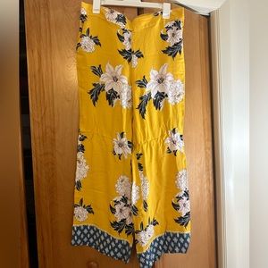Yellow Floral LOFT Wide-Leg Pants